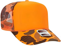 OTTO 39-165 5 Panel Foam High Crown Mesh Back Trucker Snapback Cap - Neon Orange Camo - Neon Orange Camo / One Size