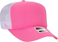 OTTO 39 165 5 Panel Foam High Crown Mesh Back Trucker Snapback Cap Neon Pink White Pink White / One Size Fits Most