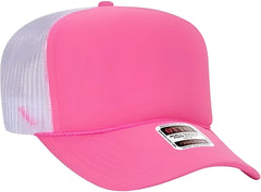 OTTO 39 165 5 Panel Foam High Crown Mesh Back Trucker Snapback Cap Neon Pink White Pink White / One Size Fits Most