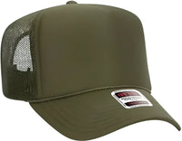 OTTO 39 165 5 Panel Foam High Crown Mesh Back Trucker Snapback Cap Olive Green Olive Green / One Size Fits Most
