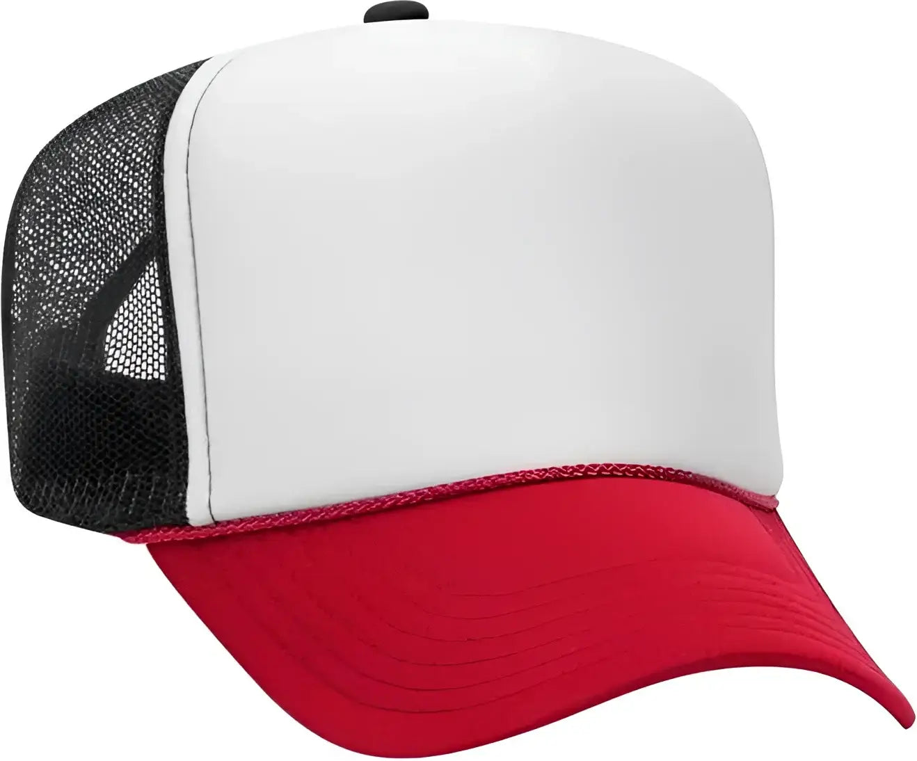 OTTO 39-165 5 Panel Foam High Crown Mesh Back Trucker Snapback Cap - Red White Black - Red White / One Size Fits Most
