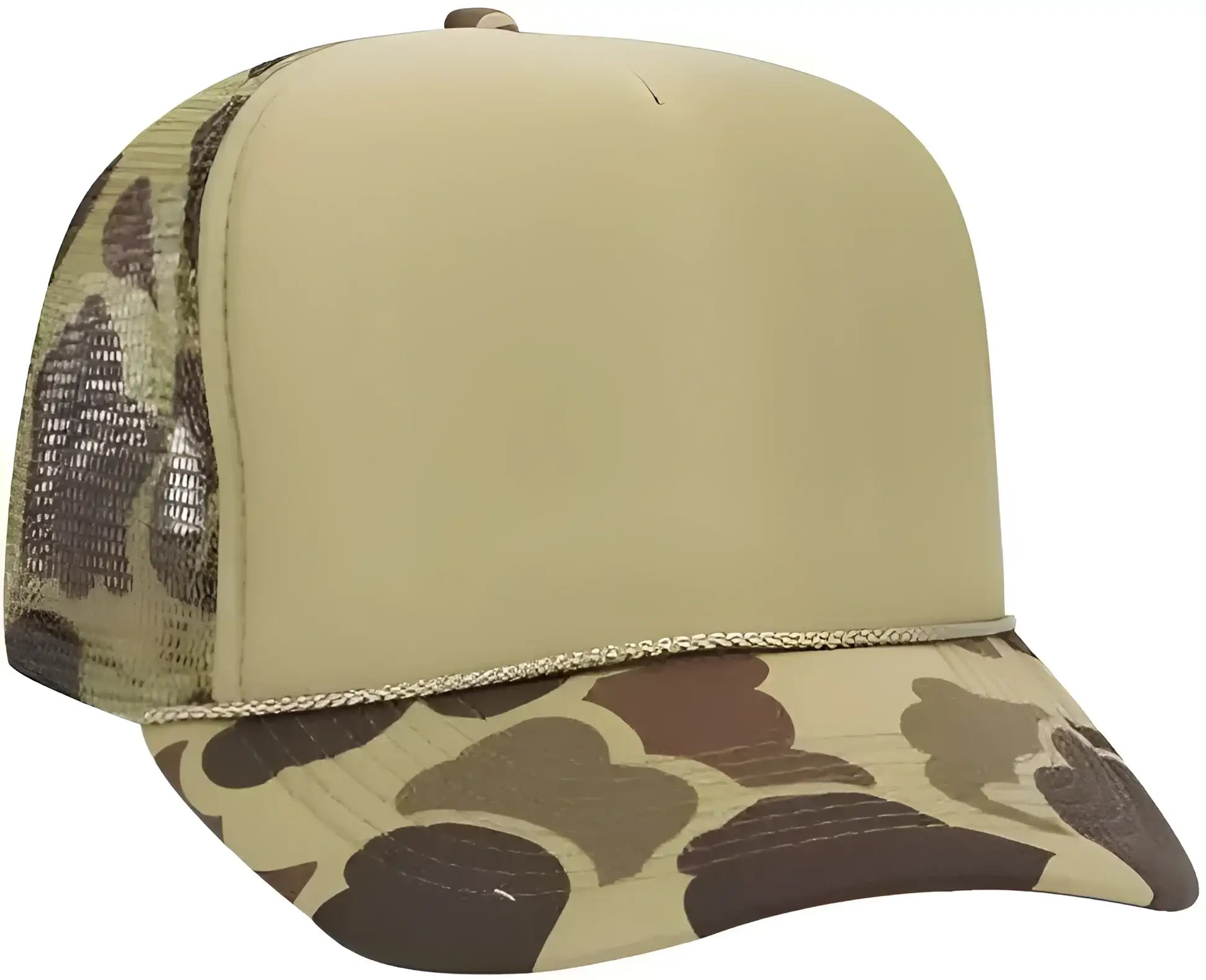 OTTO 39-165 5 Panel Foam High Crown Mesh Back Trucker Snapback Cap - Sand Dark Gray Camo - Sand Dark Gray / One Size