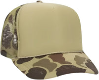 OTTO 39 165 5 Panel Foam High Crown Mesh Back Trucker Snapback Cap Sand Dark Gray Camo Sand Dark Gray / One Size Fits