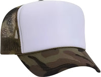 OTTO 39 165 5 Panel Foam High Crown Mesh Back Trucker Snapback Cap White Brown Camo White Brown Camo / One Size Fits
