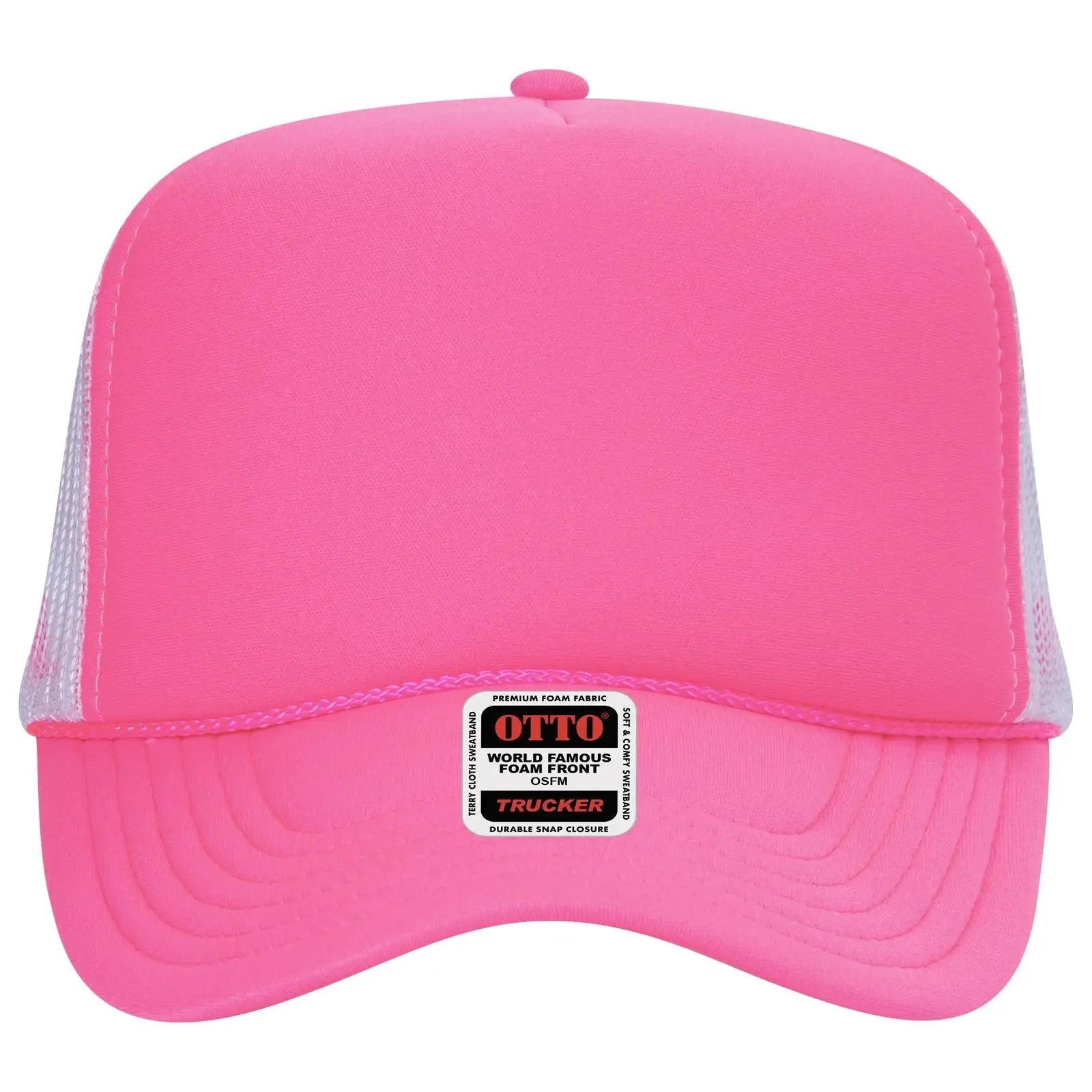 OTTO 39-165 5 Panel High Crown Mesh Back Trucker Cap - 898916 N Pnk/N Pnk/Wht - 898916 N Pnk/N Pnk/Wht / 6 1/2’’ - 7