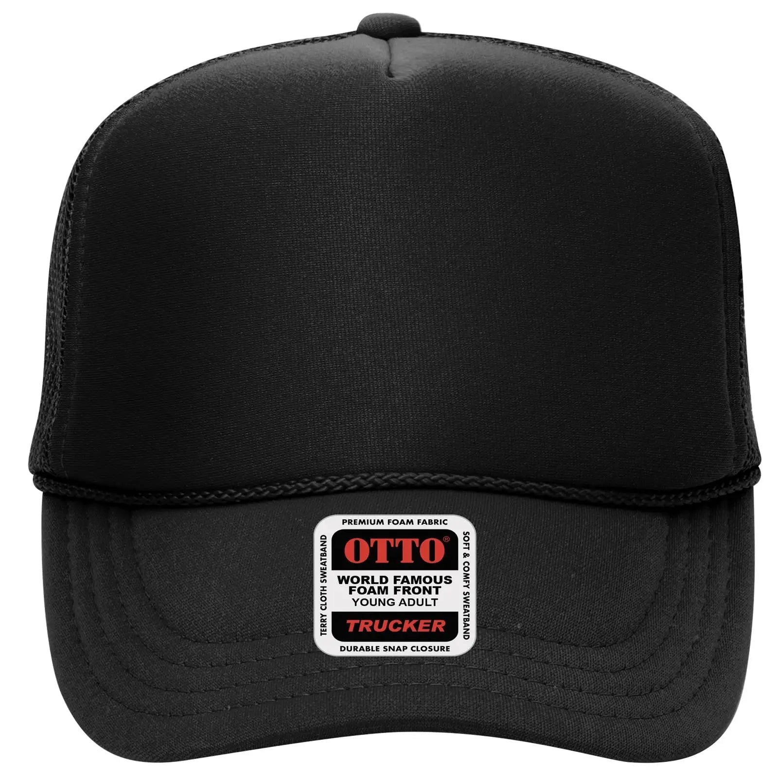 OTTO 39-165 5 Panel High Crown Mesh Back Trucker Cap - Black