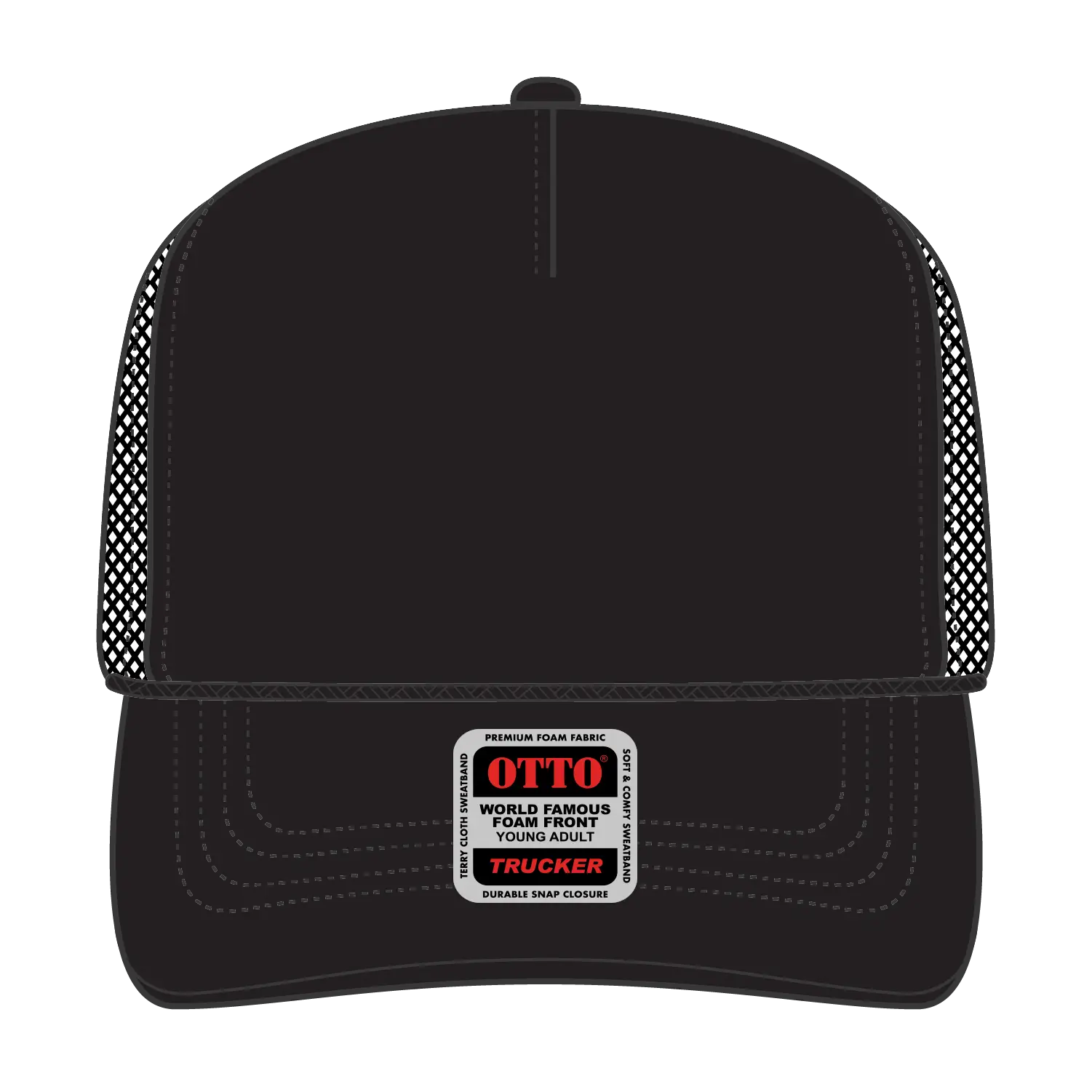 OTTO 39-165 5 Panel High Crown Mesh Back Trucker Cap - Black - Black / 6’’ - 7 1/8’’