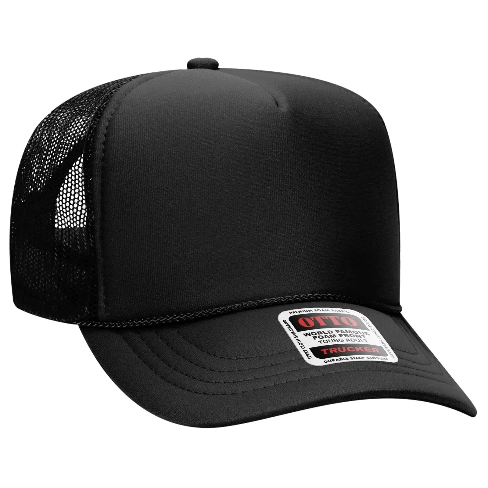 OTTO 39-165 5 Panel High Crown Mesh Back Trucker Cap - Black