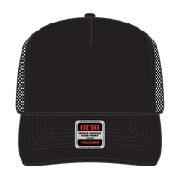 OTTO 39-165 5 Panel High Crown Mesh Back Trucker Cap - Black - Black / 6 1/2’’ - 7 5/8’’