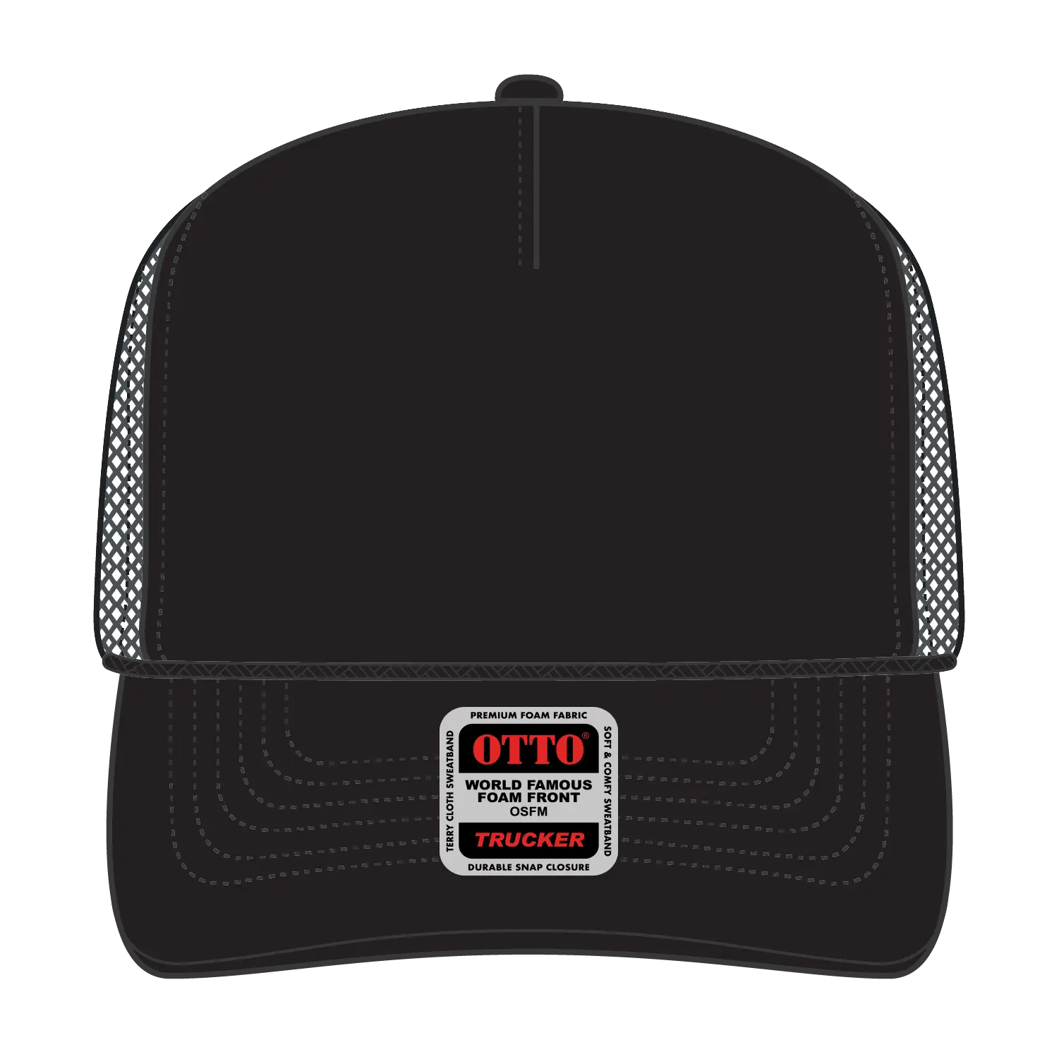 OTTO 39-165 5 Panel High Crown Mesh Back Trucker Cap - Blk/Blk/Ch.Gry - Blk/Blk/Ch.Gry / 6 1/2’’ - 7 5/8’’