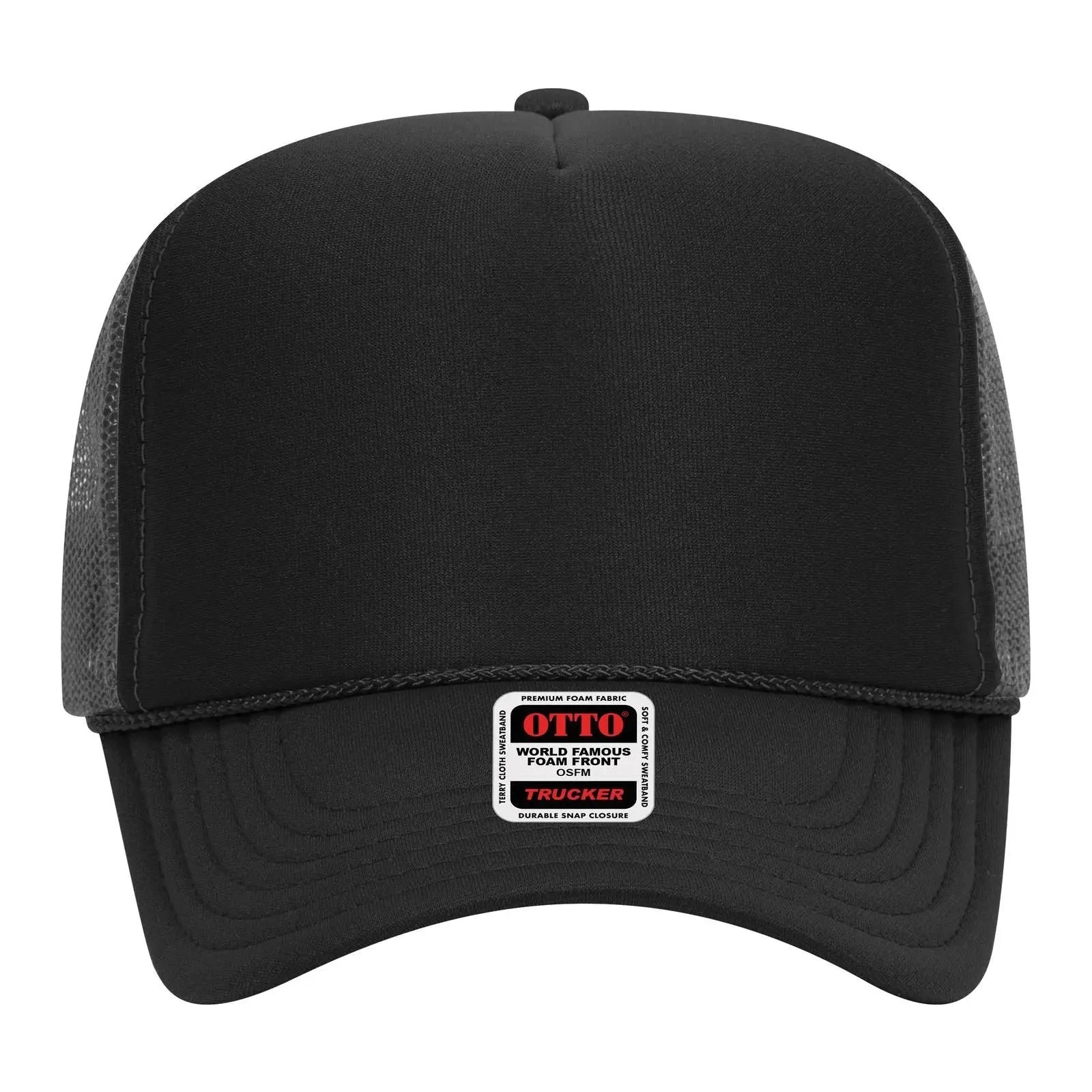 OTTO 39-165 5 Panel High Crown Mesh Back Trucker Cap - Blk/Blk/Ch.Gry - Blk/Blk/Ch.Gry / 6 1/2’’ - 7 5/8’’