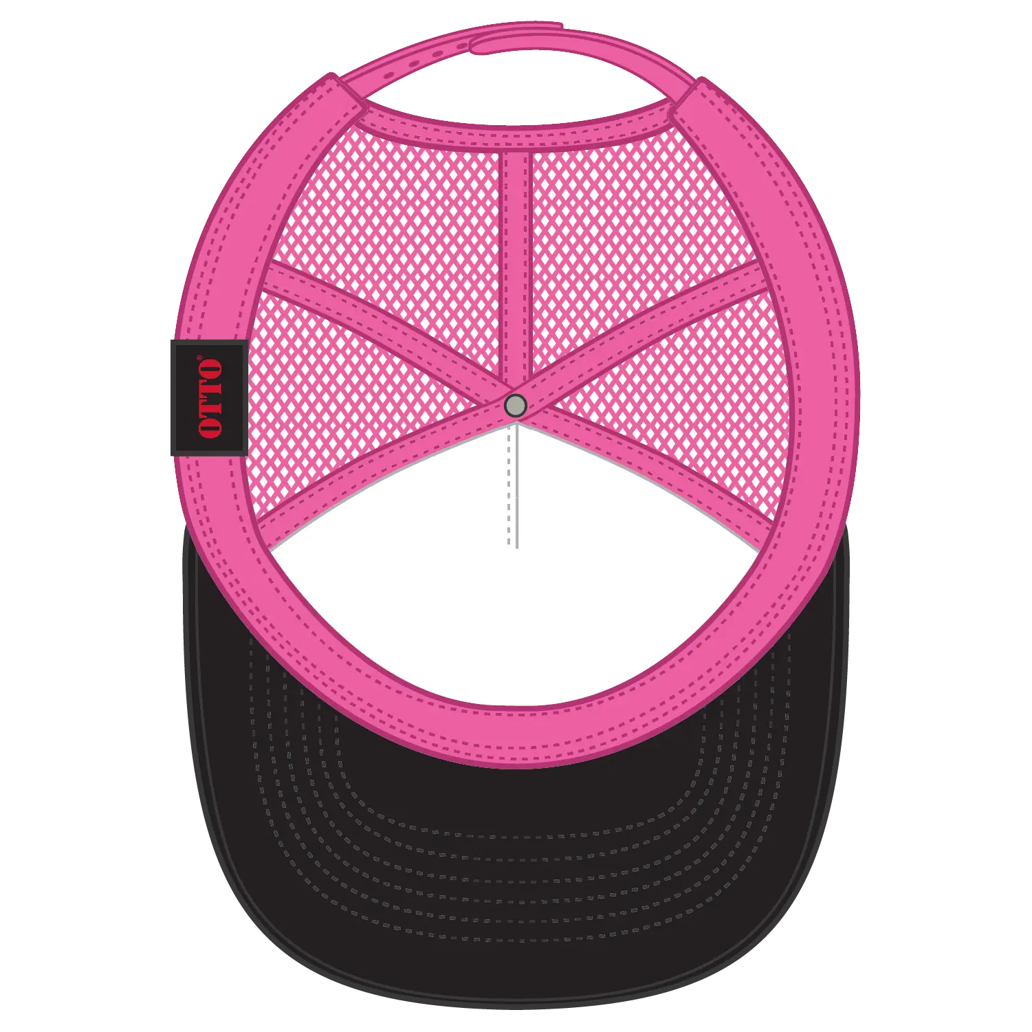 OTTO 39-165 5 Panel High Crown Mesh Back Trucker Cap - Blk/Blk/N.Pnk - Blk/Blk/N.Pnk / 6 1/2’’ - 7 5/8’’