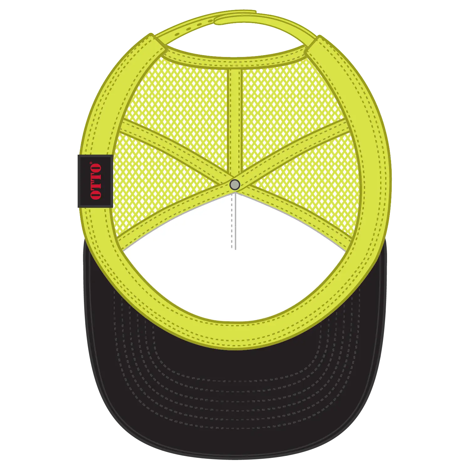 OTTO 39-165 5 Panel High Crown Mesh Back Trucker Cap - Blk/Blk/N.Ylw - Blk/Blk/N.Ylw / 6 1/2’’ - 7 5/8’’