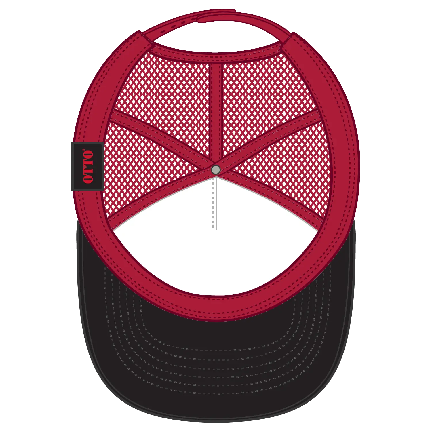 OTTO 39-165 5 Panel High Crown Mesh Back Trucker Cap - Blk/Blk/Red - Blk/Blk/Red / 6 1/2’’ - 7 5/8’’