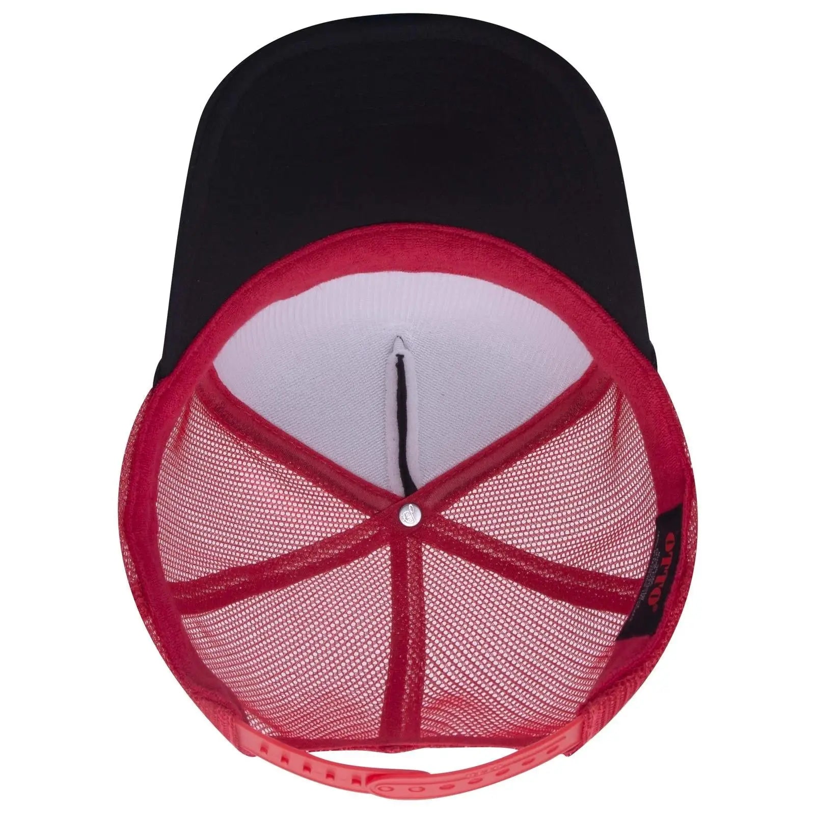 OTTO 39-165 5 Panel High Crown Mesh Back Trucker Cap - Blk/Blk/Red - Blk/Blk/Red / 6 1/2’’ - 7 5/8’’