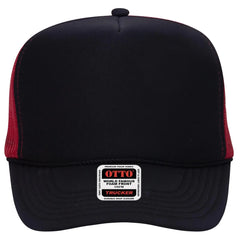 OTTO 39-165 5 Panel High Crown Mesh Back Trucker Cap - Blk/Blk/Red - Blk/Blk/Red / 6 1/2’’ - 7 5/8’’