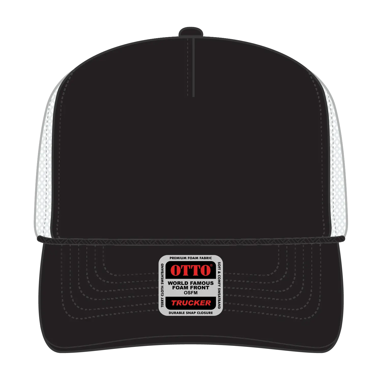 OTTO 39-165 5 Panel High Crown Mesh Back Trucker Cap - Blk/Blk/Wht - Blk/Blk/Wht / 6 1/2’’ - 7 5/8’’