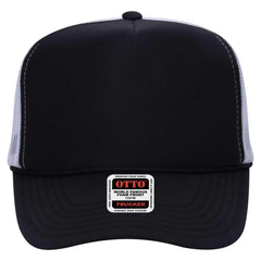 OTTO 39-165 5 Panel High Crown Mesh Back Trucker Cap - Blk/Blk/Wht - Blk/Blk/Wht / 6 1/2’’ - 7 5/8’’
