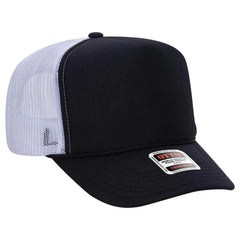OTTO 39-165 5 Panel High Crown Mesh Back Trucker Cap - Blk/Blk/Wht - Blk/Blk/Wht / 6 1/2’’ - 7 5/8’’