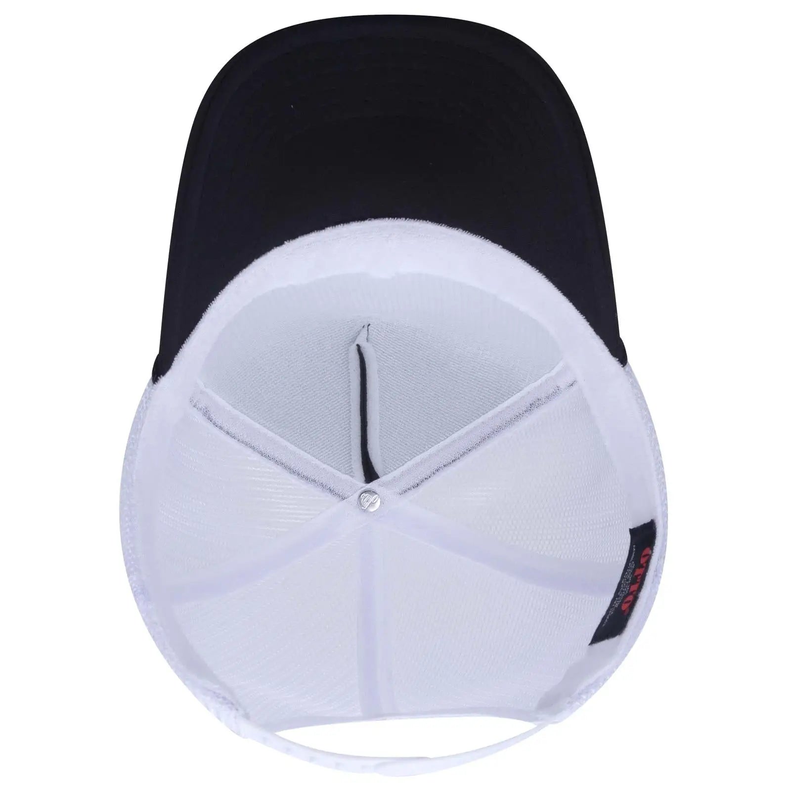 OTTO 39-165 5 Panel High Crown Mesh Back Trucker Cap - Blk/Blk/Wht - Blk/Blk/Wht / 6 1/2’’ - 7 5/8’’