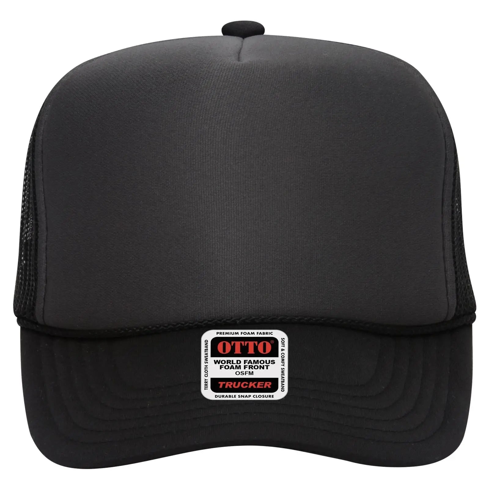 OTTO 39-165 5 Panel High Crown Mesh Back Trucker Cap - Blk/Ch.Gry/Blk - Blk/Ch.Gry/Blk / 6 1/2’’ - 7 5/8’’