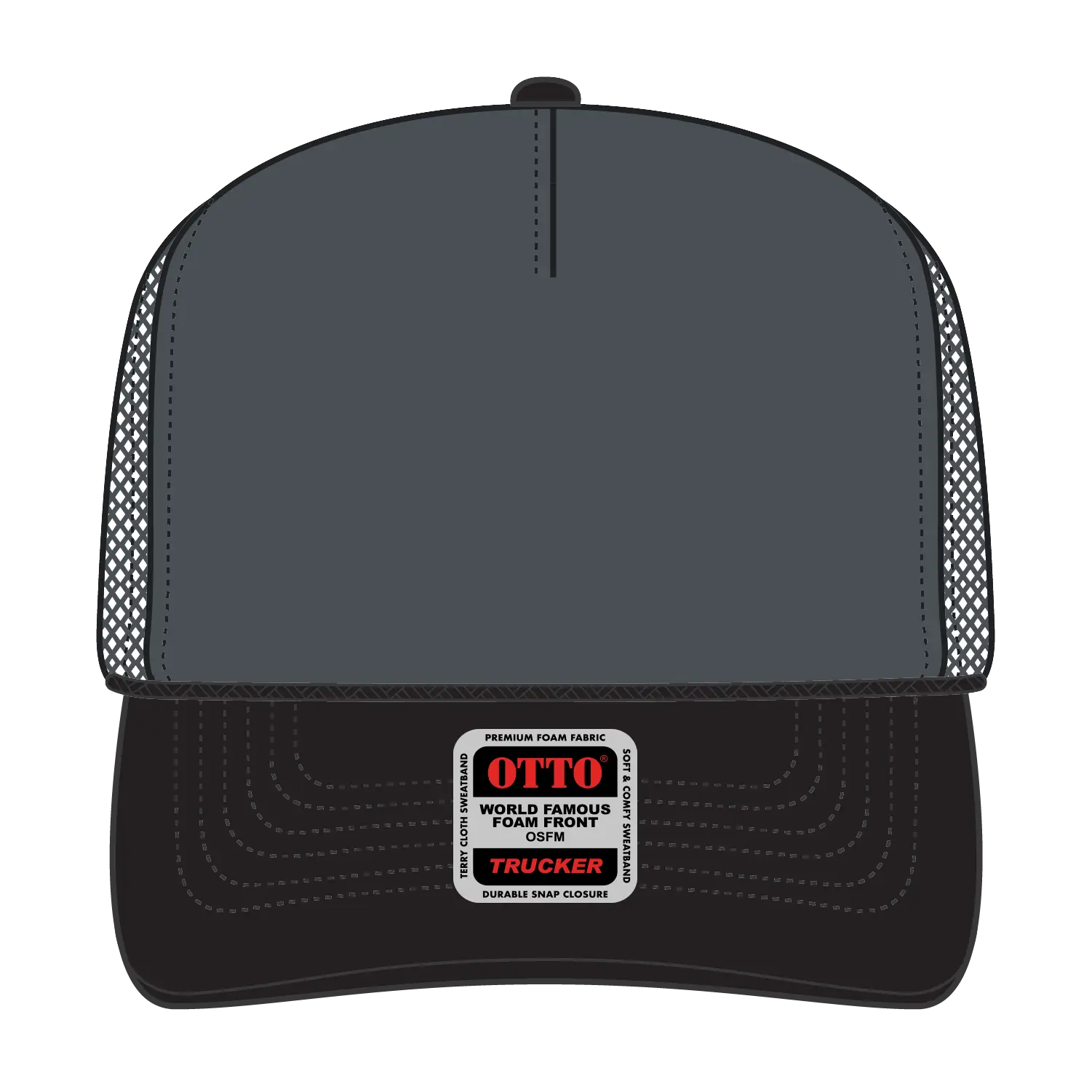 OTTO 39-165 5 Panel High Crown Mesh Back Trucker Cap - Blk/Ch.Gry/Ch.Gry - Blk/Ch.Gry/Ch.Gry / 6 1/2’’ - 7 5/8’’