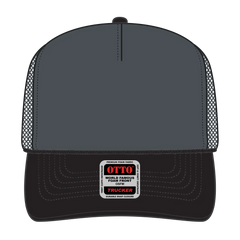 OTTO 39-165 5 Panel High Crown Mesh Back Trucker Cap - Blk/Ch.Gry/Ch.Gry - Blk/Ch.Gry/Ch.Gry / 6 1/2’’ - 7 5/8’’