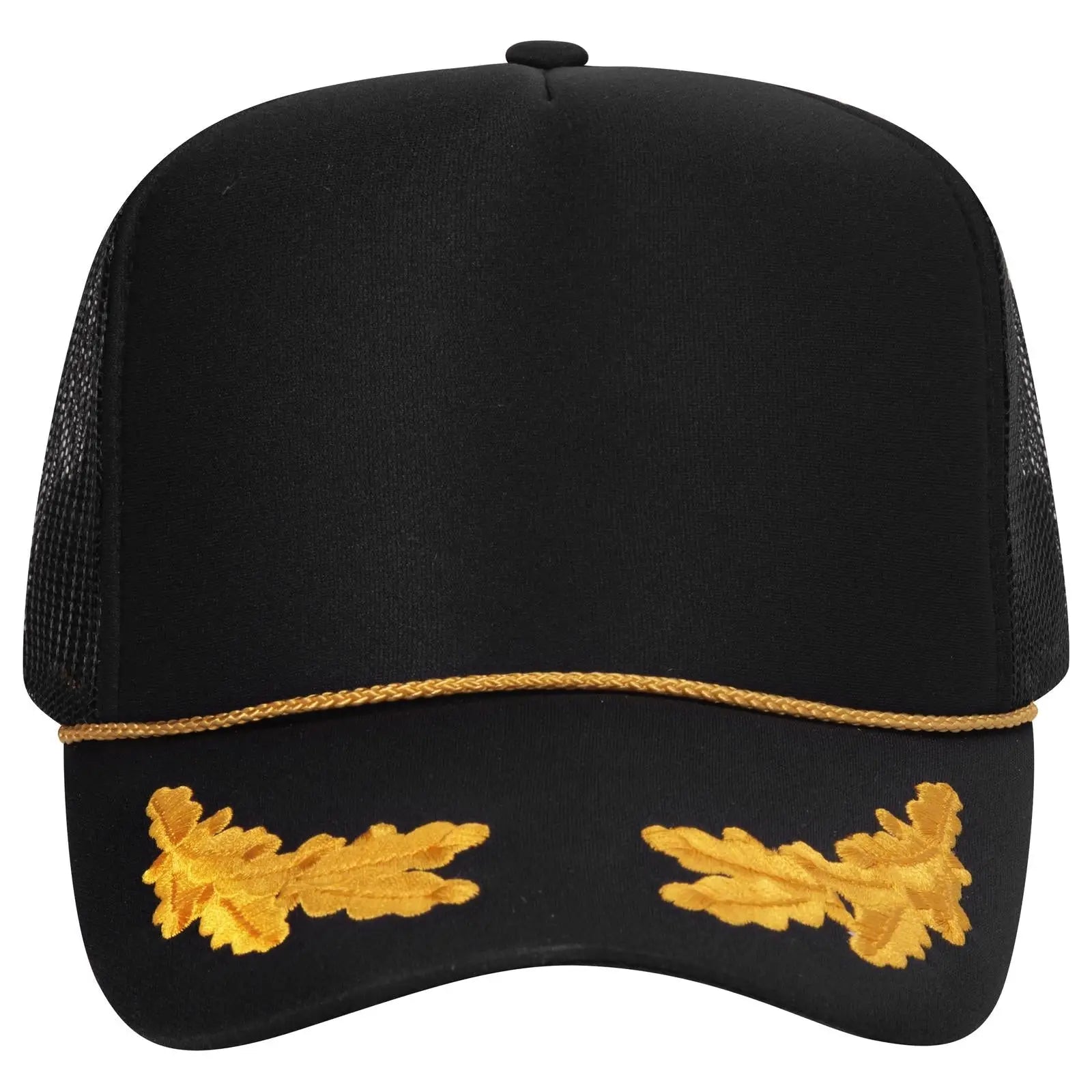 OTTO 39-165 5 Panel High Crown Mesh Back Trucker Cap - Blk/Gld - Blk/Gld / 6 1/2’’ - 7 5/8’’