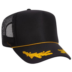 OTTO 39-165 5 Panel High Crown Mesh Back Trucker Cap - Blk/Gld - Blk/Gld / 6 1/2’’ - 7 5/8’’