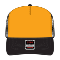 OTTO 39-165 5 Panel High Crown Mesh Back Trucker Cap - Blk/Gld/Blk - Blk/Gld/Blk / 6 1/2’’ - 7 5/8’’
