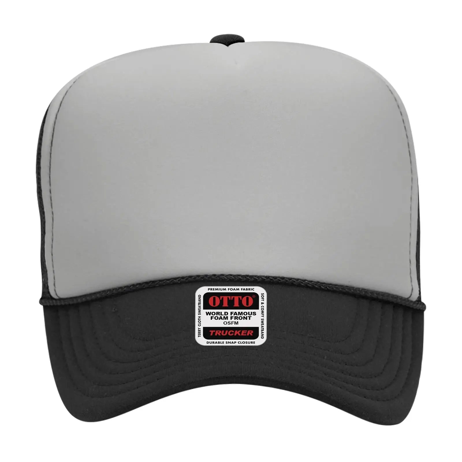 OTTO 39-165 5 Panel High Crown Mesh Back Trucker Cap - Blk/Gry/Blk - Blk/Gry/Blk / 6 1/2’’ - 7 5/8’’