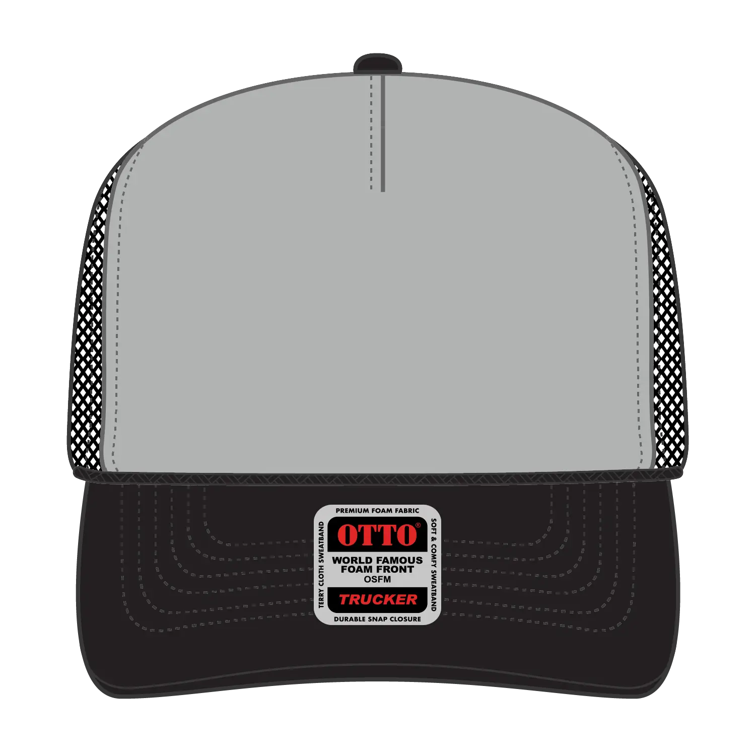 OTTO 39-165 5 Panel High Crown Mesh Back Trucker Cap - Blk/Gry/Blk - Blk/Gry/Blk / 6 1/2’’ - 7 5/8’’