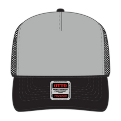 OTTO 39-165 5 Panel High Crown Mesh Back Trucker Cap - Blk/Gry/Blk - Blk/Gry/Blk / 6 1/2’’ - 7 5/8’’