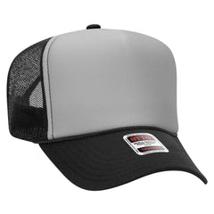 OTTO 39-165 5 Panel High Crown Mesh Back Trucker Cap - Blk/Gry/Blk - Blk/Gry/Blk / 6 1/2’’ - 7 5/8’’