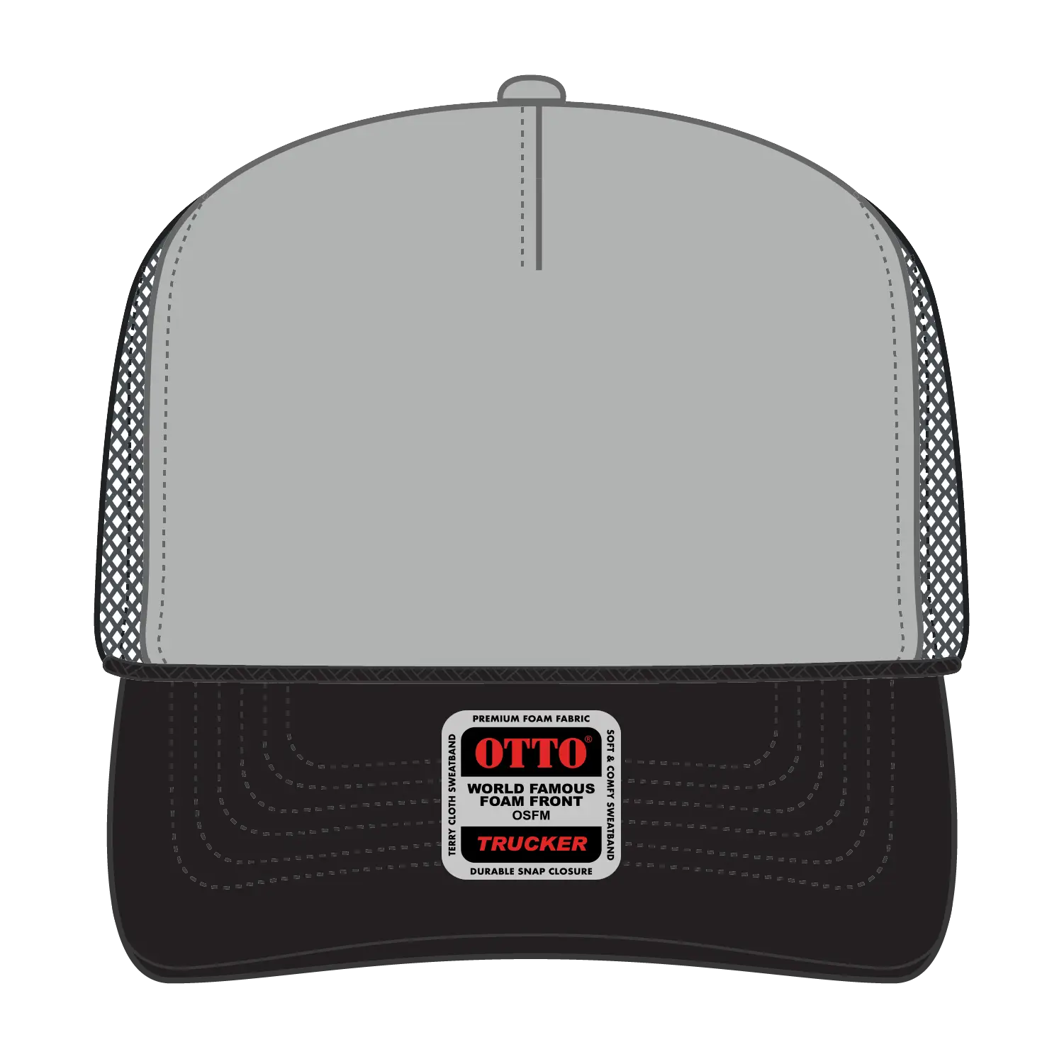 OTTO 39-165 5 Panel High Crown Mesh Back Trucker Cap - Blk/Gry/Ch.Gry - Blk/Gry/Ch.Gry / 6 1/2’’ - 7 5/8’’