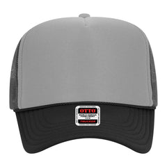 OTTO 39-165 5 Panel High Crown Mesh Back Trucker Cap - Blk/Gry/Ch.Gry - Blk/Gry/Ch.Gry / 6 1/2’’ - 7 5/8’’
