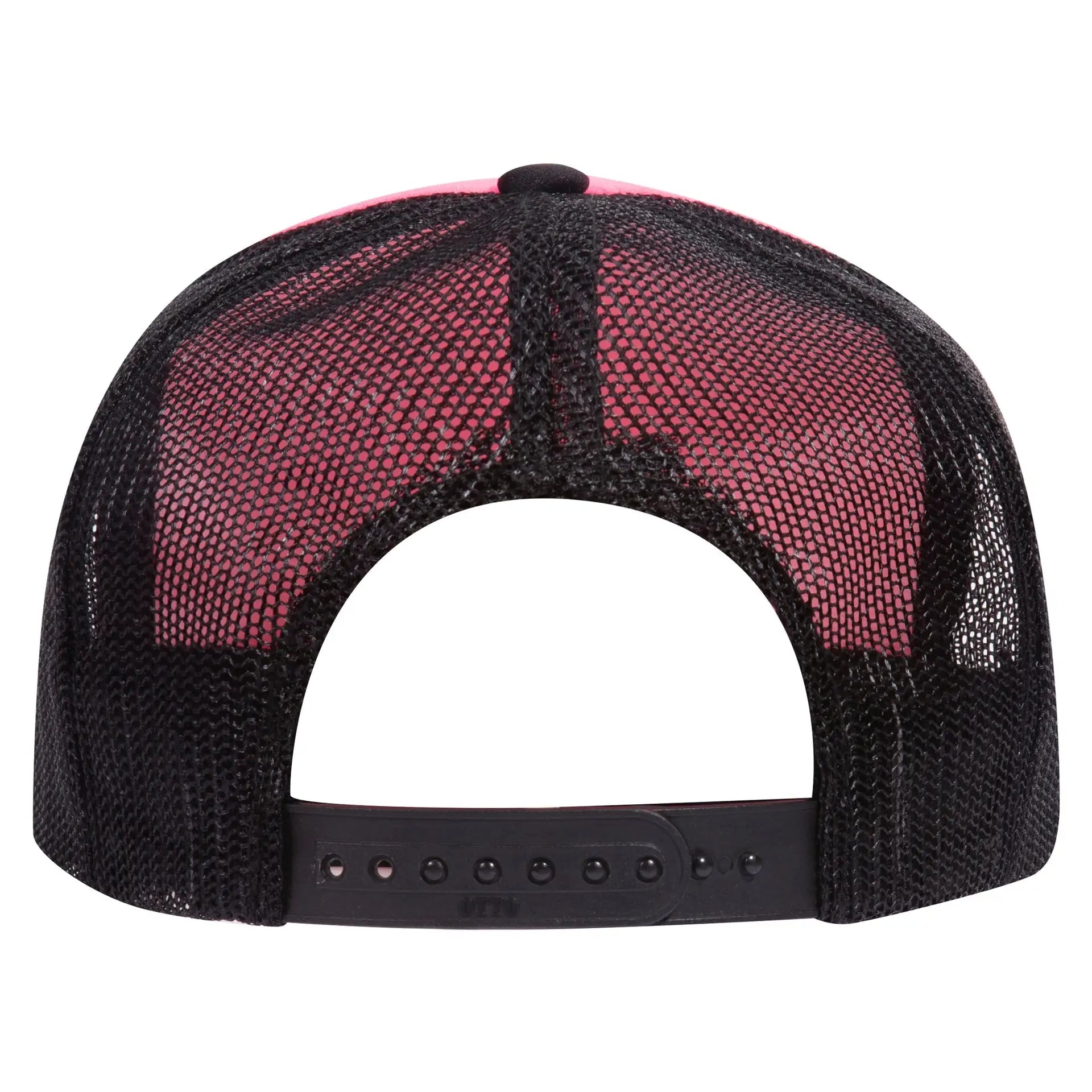 OTTO 39-165 5 Panel High Crown Mesh Back Trucker Cap - Blk/N.Pnk/Blk - Blk/N.Pnk/Blk / 6 1/2’’ - 7 5/8’’