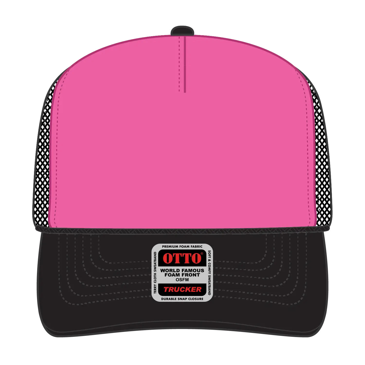OTTO 39-165 5 Panel High Crown Mesh Back Trucker Cap - Blk/N.Pnk/Blk - Blk/N.Pnk/Blk / 6 1/2’’ - 7 5/8’’