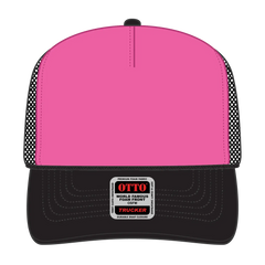 OTTO 39-165 5 Panel High Crown Mesh Back Trucker Cap - Blk/N.Pnk/Blk - Blk/N.Pnk/Blk / 6 1/2’’ - 7 5/8’’