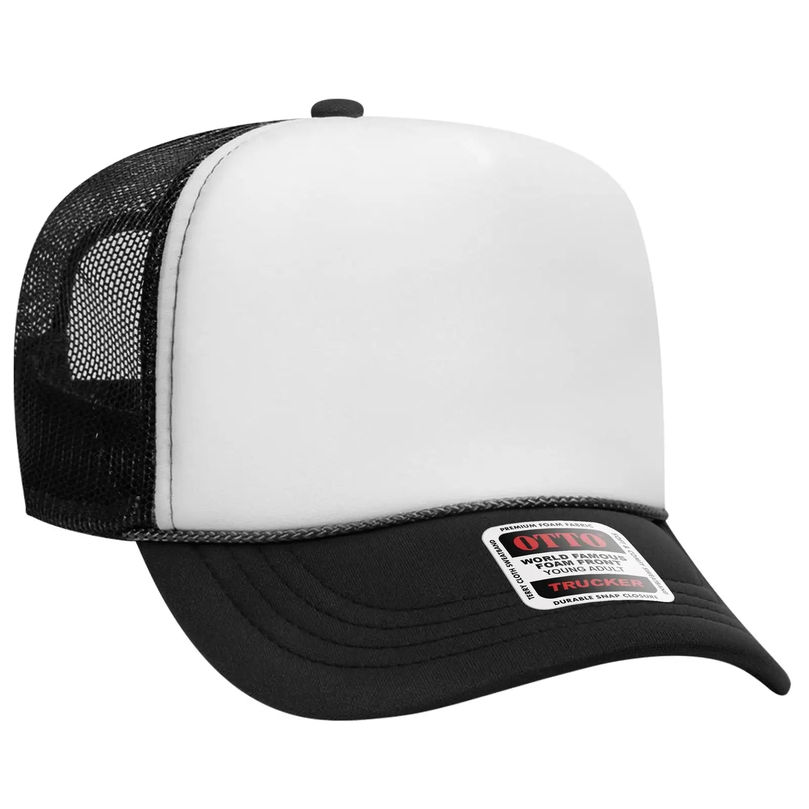 OTTO 39-165 5 Panel High Crown Mesh Back Trucker Cap - Blk/Wht/Blk