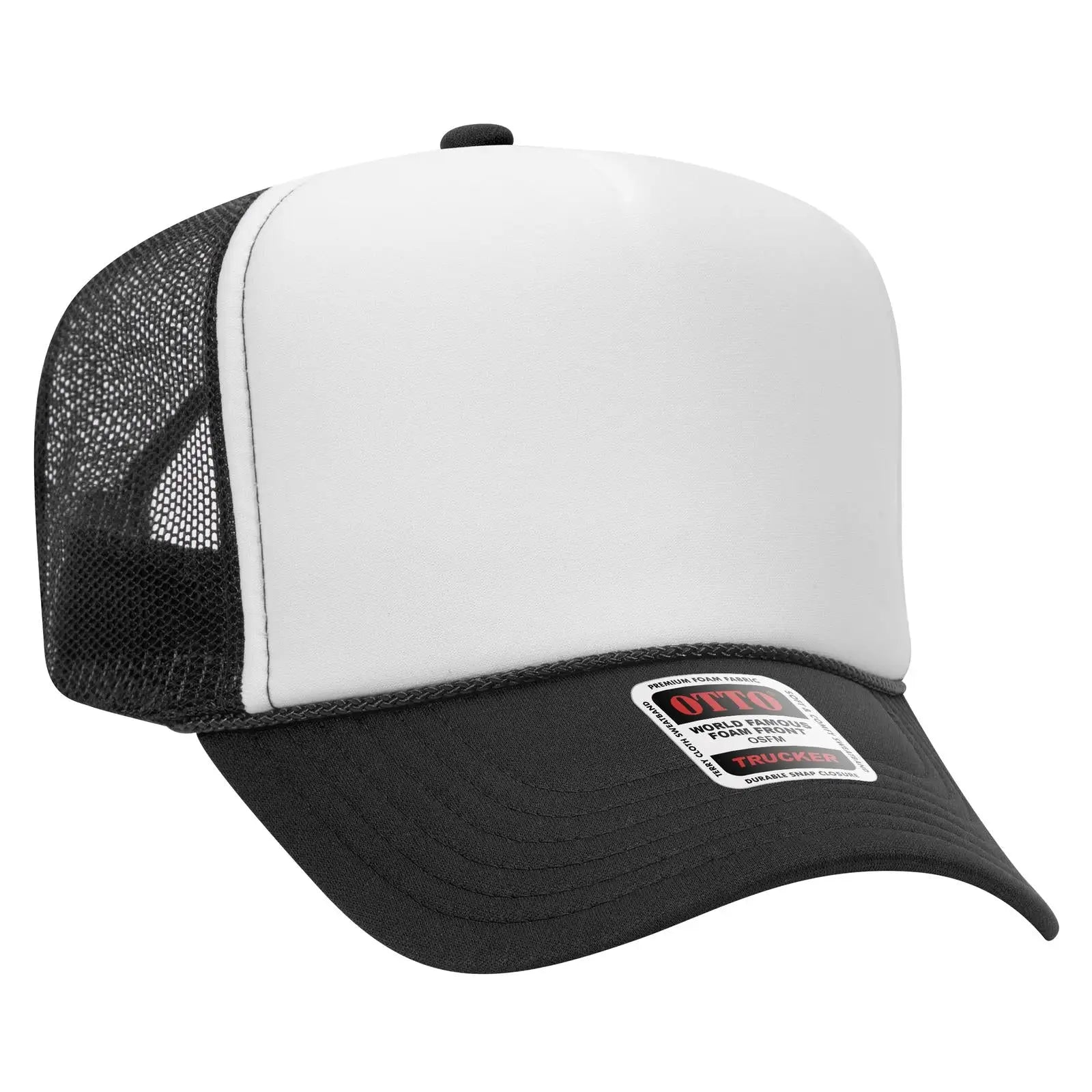 OTTO 39-165 5 Panel High Crown Mesh Back Trucker Cap - Blk/Wht/Blk