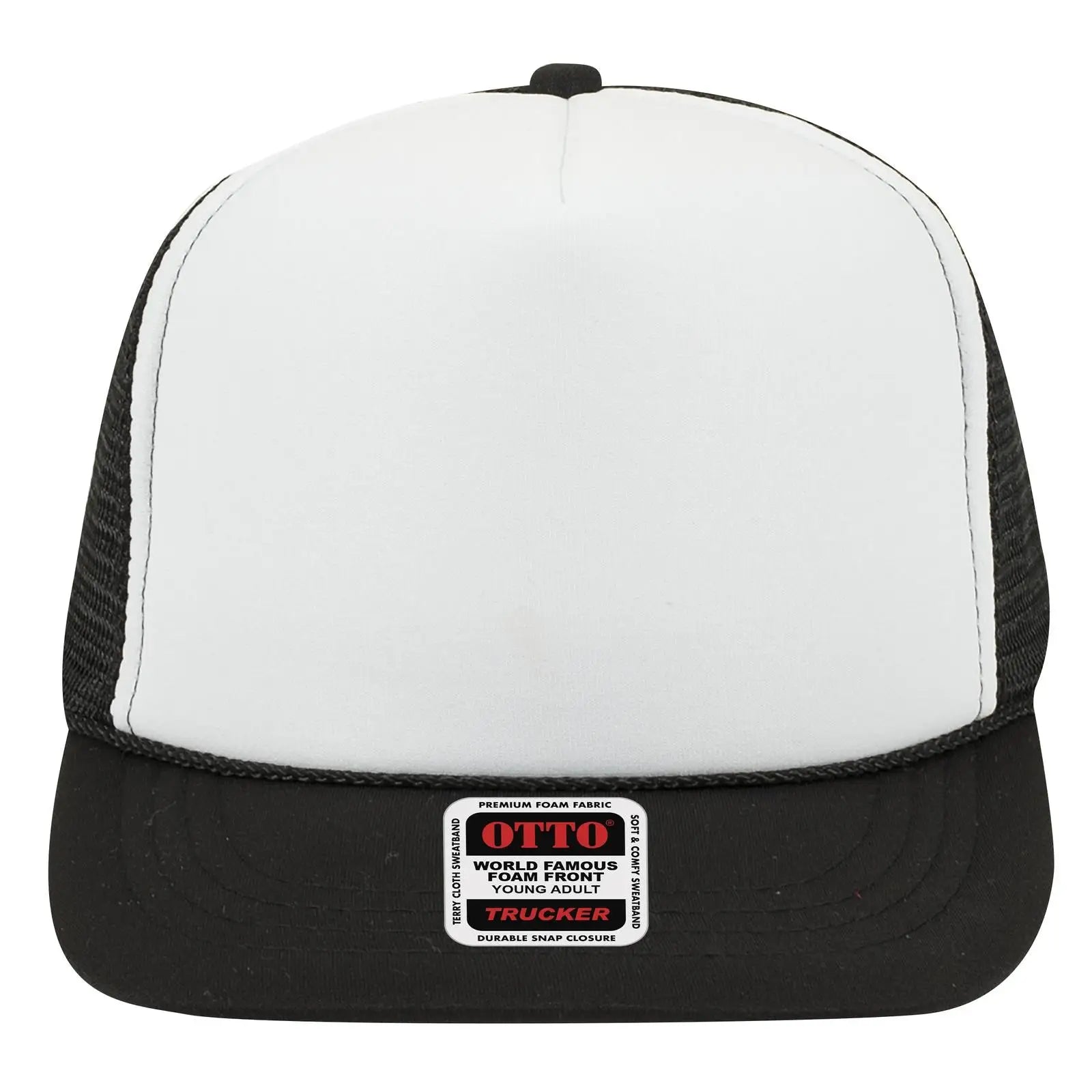 OTTO 39-165 5 Panel High Crown Mesh Back Trucker Cap - Blk/Wht/Blk
