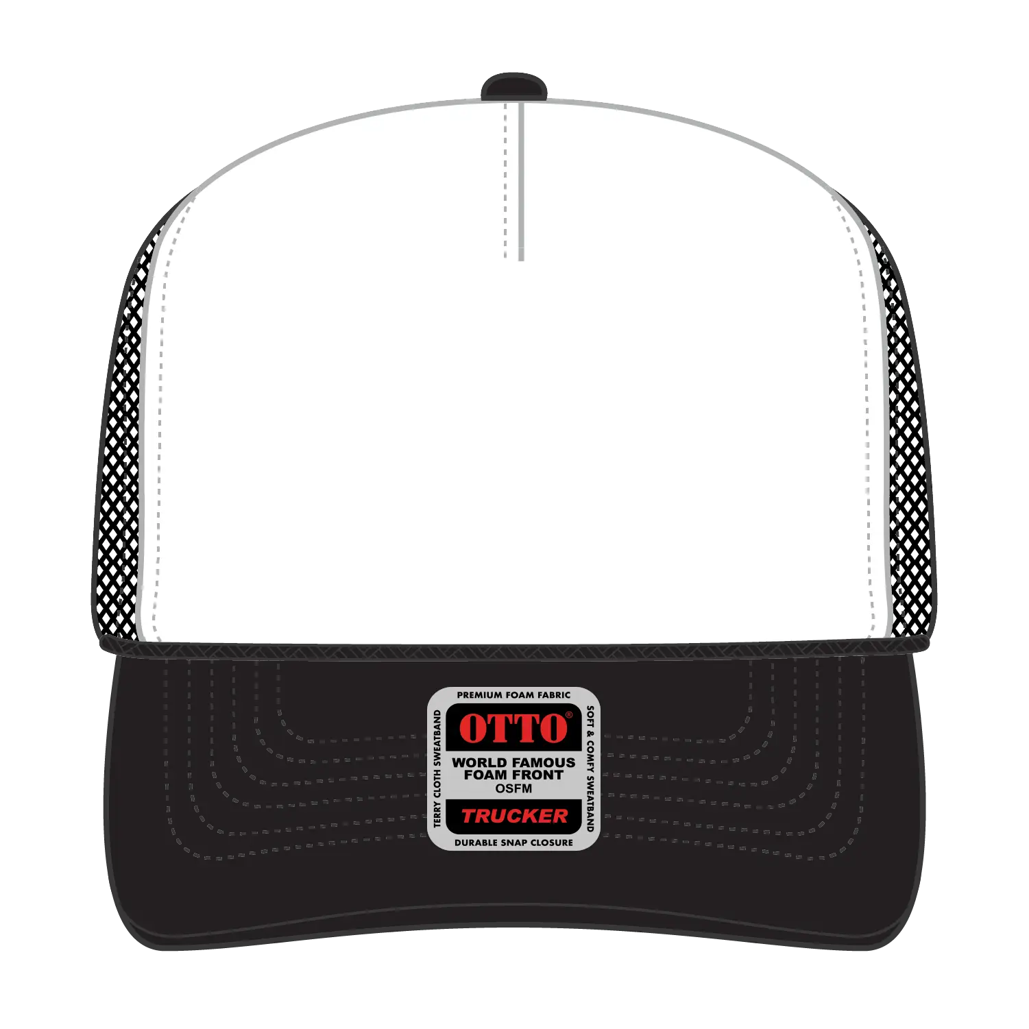 OTTO 39-165 5 Panel High Crown Mesh Back Trucker Cap - Blk/Wht/Blk - Blk/Wht/Blk / 6’’ - 7 1/8’’