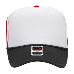 OTTO 39-165 5 Panel High Crown Mesh Back Trucker Cap - Blk/Wht/Red - Blk/Wht/Red / 6 1/2’’ - 7 5/8’’
