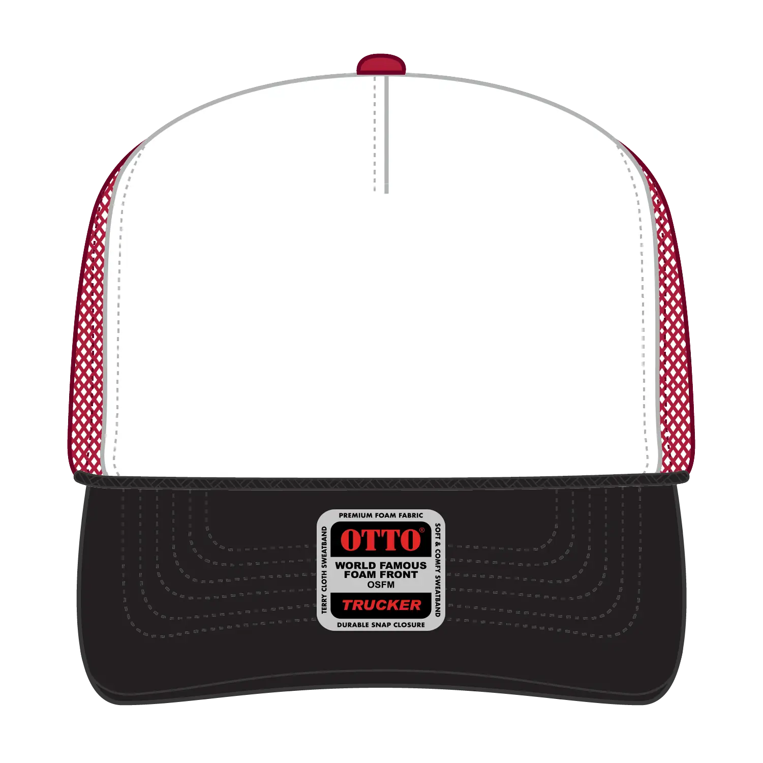 OTTO 39-165 5 Panel High Crown Mesh Back Trucker Cap - Blk/Wht/Red - Blk/Wht/Red / 6 1/2’’ - 7 5/8’’