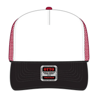 OTTO 39-165 5 Panel High Crown Mesh Back Trucker Cap - Blk/Wht/Red - Blk/Wht/Red / 6 1/2’’ - 7 5/8’’