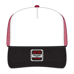 OTTO 39-165 5 Panel High Crown Mesh Back Trucker Cap - Blk/Wht/Red - Blk/Wht/Red / 6 1/2’’ - 7 5/8’’