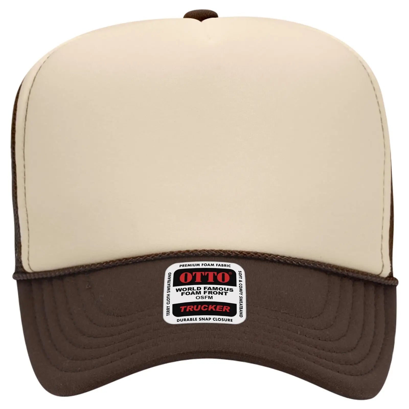 OTTO 39-165 5 Panel High Crown Mesh Back Trucker Cap - Brn/Tan/Brn - Brn/Tan/Brn / 6 1/2’’ - 7 5/8’’