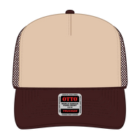 OTTO 39-165 5 Panel High Crown Mesh Back Trucker Cap - Brn/Tan/Brn - Brn/Tan/Brn / 6 1/2’’ - 7 5/8’’