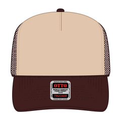 OTTO 39-165 5 Panel High Crown Mesh Back Trucker Cap - Brn/Tan/Brn - Brn/Tan/Brn / 6 1/2’’ - 7 5/8’’